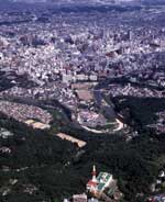 仙台市街地を上空から望む